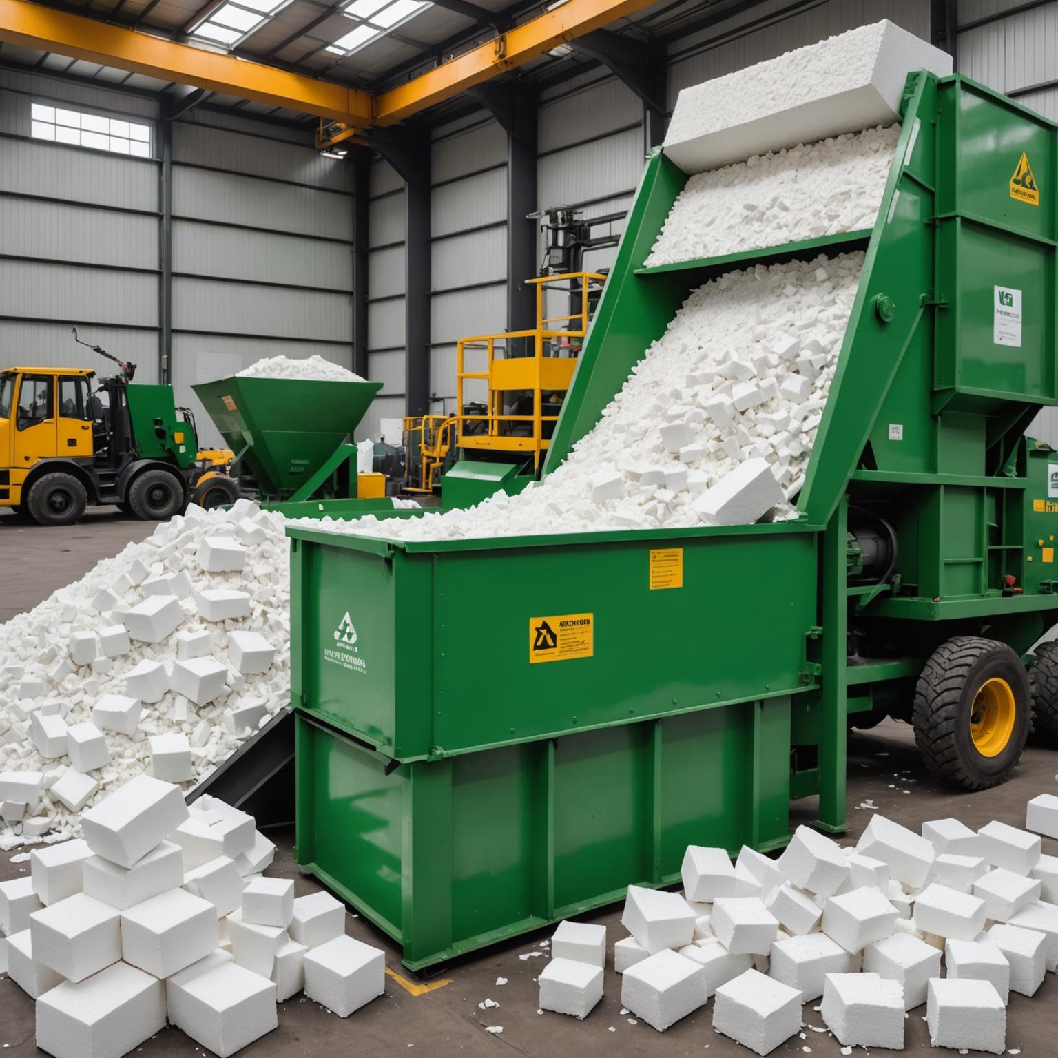 Polystyrene recycling compaction equipment in operation