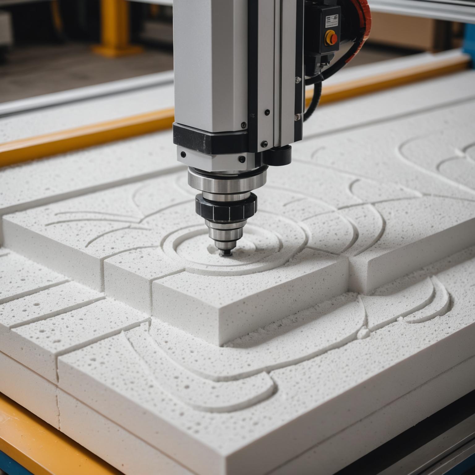 CNC router cutting polystyrene foam block
