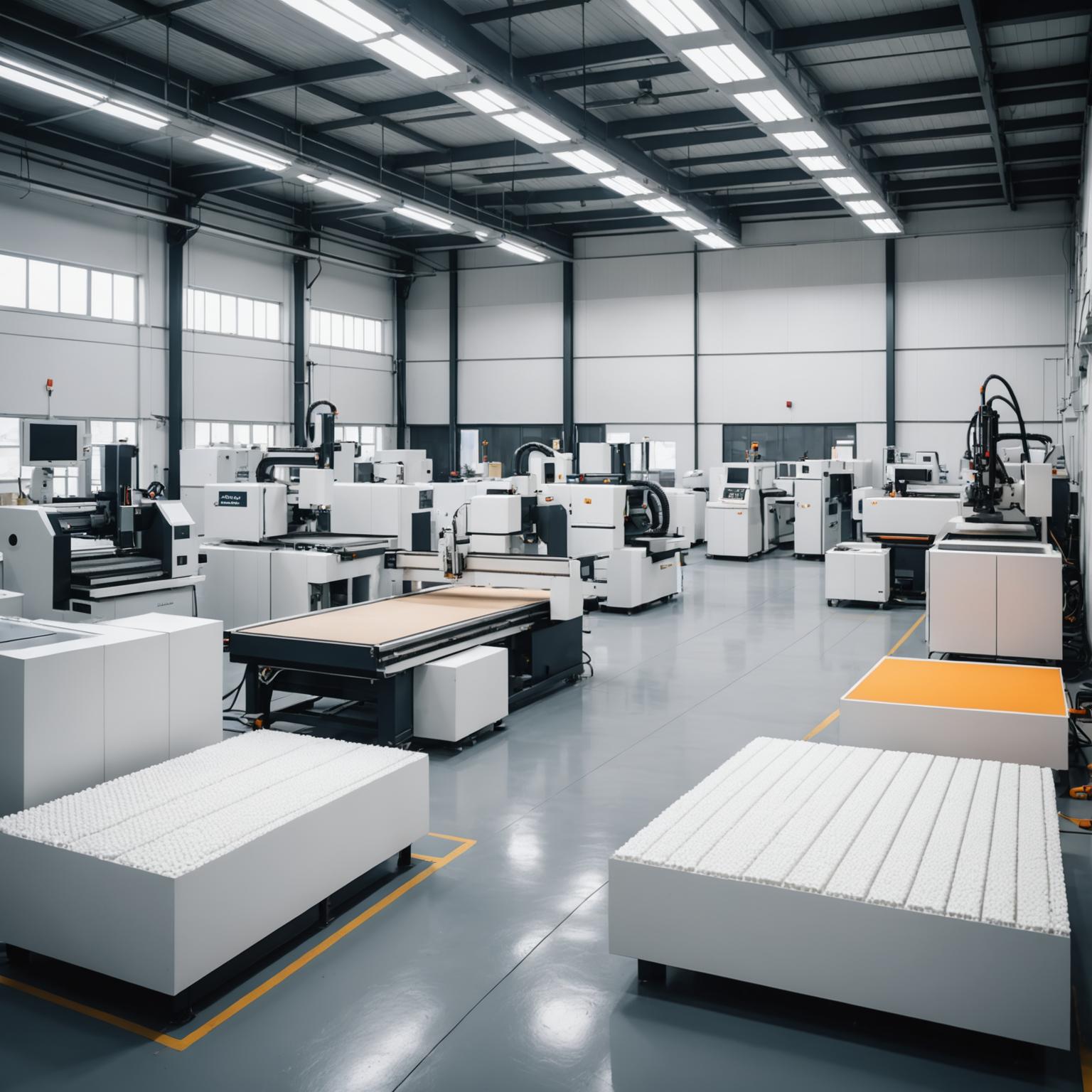 Modern foam manufacturing facility with advanced machinery