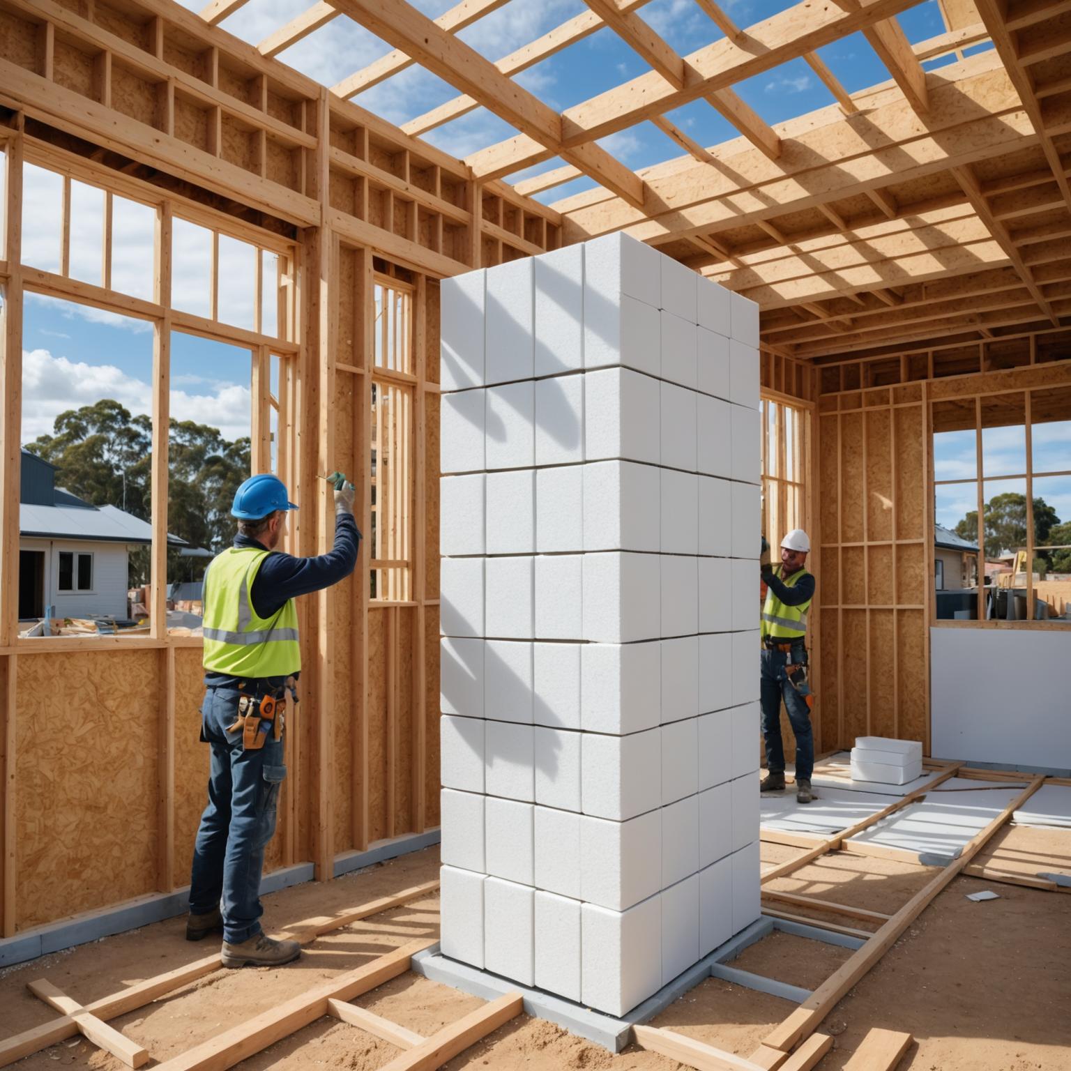 Polystyrene insulation panels installed in building frame